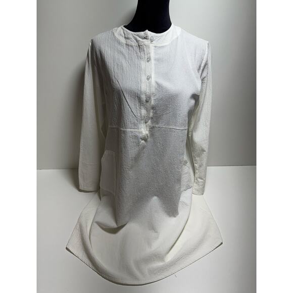 Tunic Swim Cover Up White Sz Medium Long Sleeve Beachy Pockets Summer - Picture 1 of 6